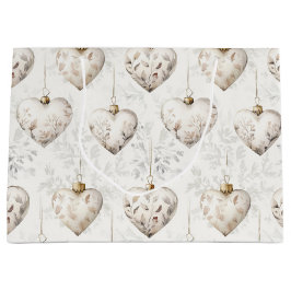 Sacola Para Presentes Grande Decoração de Casamento Ornamentos Corações Cinza C