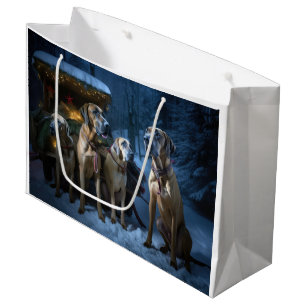 Sacola Para Presentes Grande Decoração de Natal com Trenó Nevado e Ridgeback da