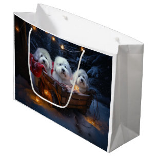 Sacola Para Presentes Grande Decoração de Natal Coton De Tulear Snowy Sleigh