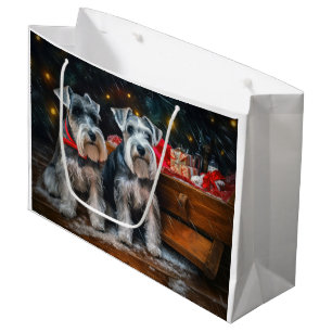 Sacola Para Presentes Grande Decoração de Natal de Schnauzer Snowy Sleigh