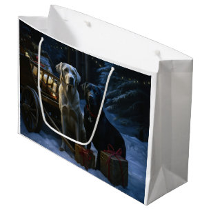 Sacola Para Presentes Grande Decoração de Natal Labrador Snowy Sleigh
