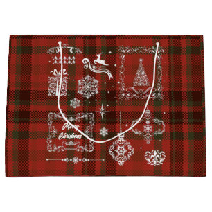 Sacola Para Presentes Grande Decoração de Natal sem costura, branco-vermelho