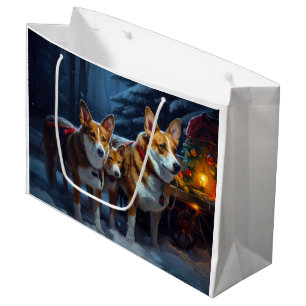 Sacola Para Presentes Grande Decoração de Natal Trenó Basenji Nevado