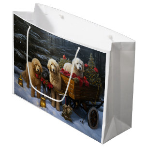 Sacola Para Presentes Grande Decoração de Natal Trenó de Neve Goldendoodle