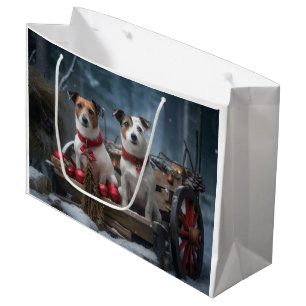 Sacola Para Presentes Grande Decoração de Natal Trenó Snowy Jack Russell 