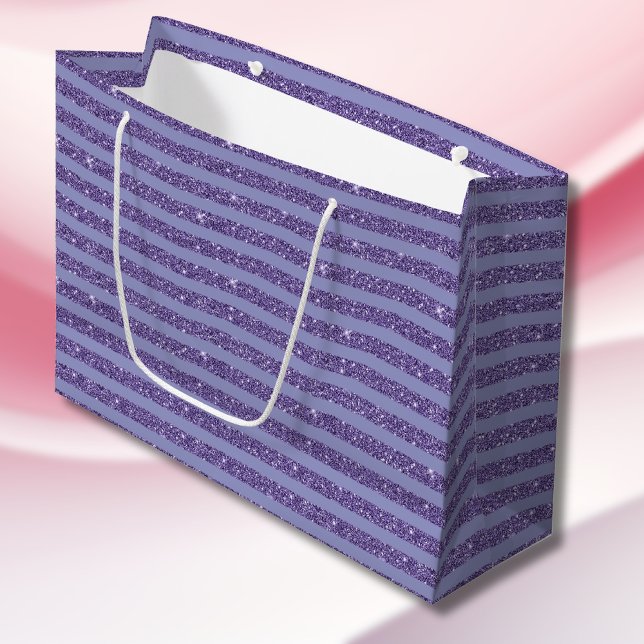 Sacola Para Presentes Grande Deep Amethyst Glitter Style Horizontal Stripes  (Criador carregado)