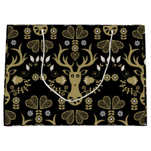 Sacola Para Presentes Grande Deer de Arte Folclórica Moderna