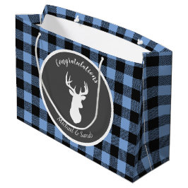 Sacola Para Presentes Grande Deer Hunting Lodge Chá de fraldas Antlers Boy Blue
