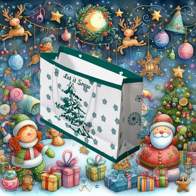 Sacola Para Presentes Grande Deixem nevar a floresta natalícia (Let it Snow Winter Christmas Woodland Custom Large Gift Bag)