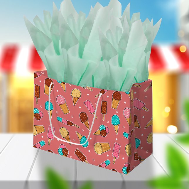 Sacola Para Presentes Grande Deliciosas delícias do Sorvete | Tratamentos Rosa  (Criador carregado)