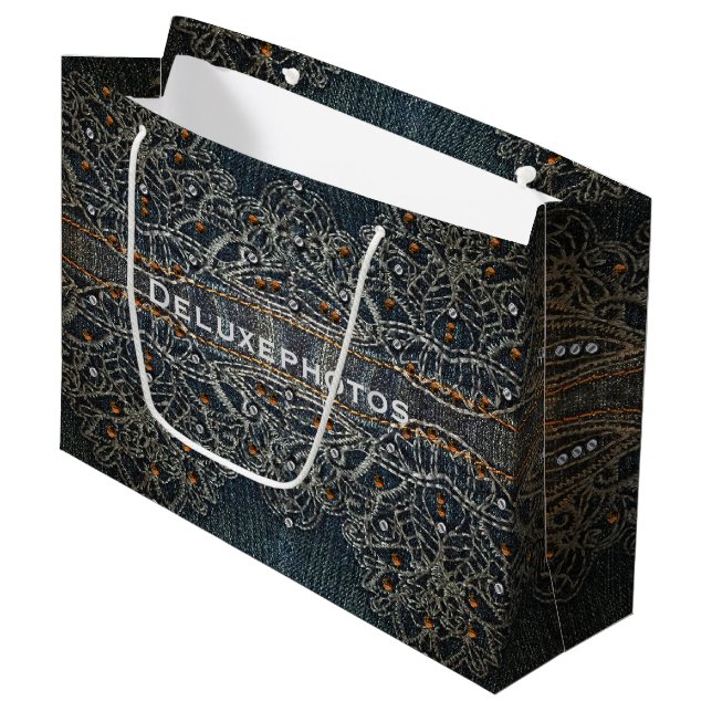 Sacola Para Presentes Grande Denim Gems (Frente inclinada)