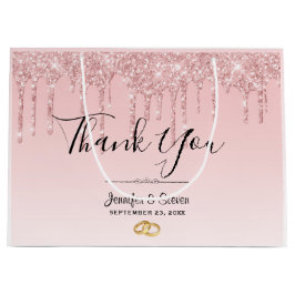 Sacola Para Presentes Grande Derramamento Rosa De Casamento Moderno - Obrigado