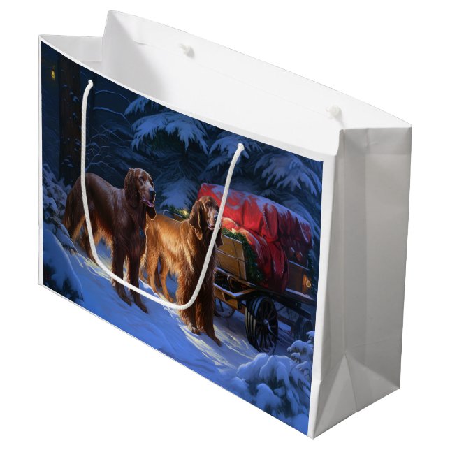 Sacola Para Presentes Grande Desconto de Natal do Irish Red Setter Snowy Sleigh (Frente inclinada)