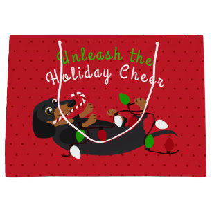 Sacola Para Presentes Grande Desencadeie o Natal bonito do Dachshund do elogio