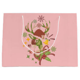 Sacola Para Presentes Grande Desenho Colorido de Veado de Natal