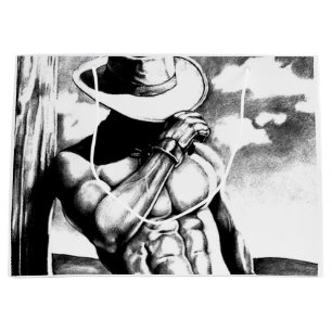 Sacola Para Presentes Grande Desenho de carvão vegetal para cowboy Legal Mascul