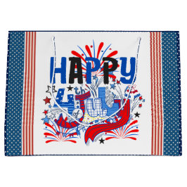 Sacola Para Presentes Grande Desenho de Celebração Patriótica Feliz 4 de Julho