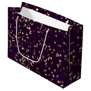 Sacola Para Presentes Grande Desenho de Estrelas Douradas Celestiais Elegantes