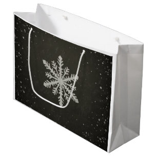 Sacola Para Presentes Grande Desenho de giz branco do floco de neve do inverno