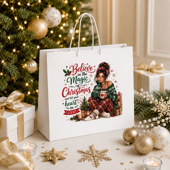 Sacola Para Presentes Grande Desenho de Saco de Presente de Natal Rústico Vinta (Rustic Vintage Christmas Red Green Gift Bag Design

)