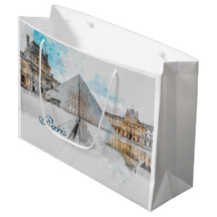 Sacola Para Presentes Grande Desenho em aquarela do Louvre Paris, França