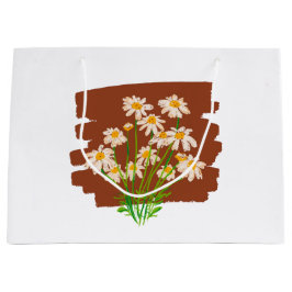 Sacola Para Presentes Grande Desenho floral rústico em fundo marrom