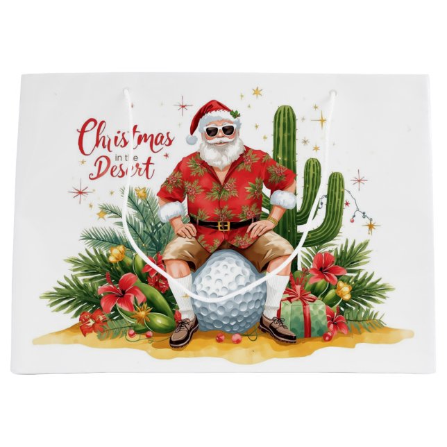 Sacola Para Presentes Grande Desert Christmas with Cactus Santa Claus  (Frente)