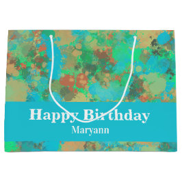 Sacola Para Presentes Grande Design Abstrato Moderno em Verde e Amarelo