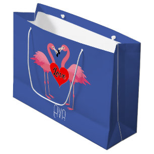 Sacola Para Presentes Grande Design de Amor Flamingo Rosa - Saco do Presente -