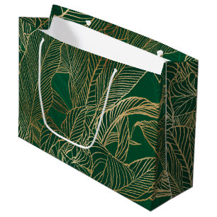 Sacola Para Presentes Grande Design de Botânica da Dourada Folhagem Verde Mode