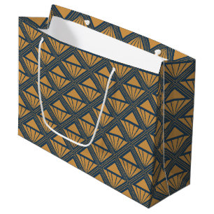 Sacola Para Presentes Grande design de Deco de Arte Dourada e azul escura com r