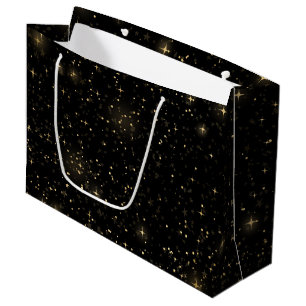 Sacola Para Presentes Grande Design de Estrelas Douradas Celestiais Elegantes P