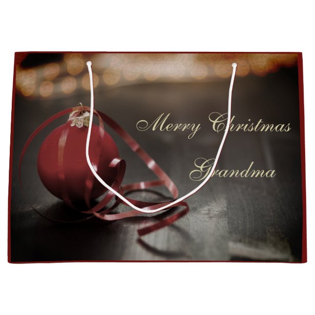 Sacola Para Presentes Grande Design de Feliz Natal Personalizado (Frente)