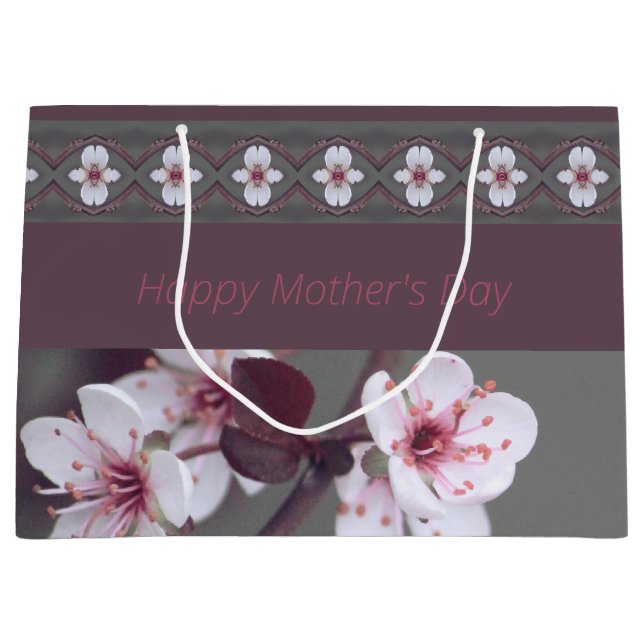 Sacola Para Presentes Grande Design De Flor Delicado Com Plum (Frente)