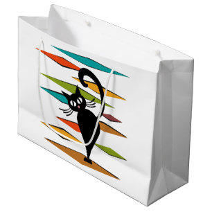 Sacola Para Presentes Grande design de gato preto meio século