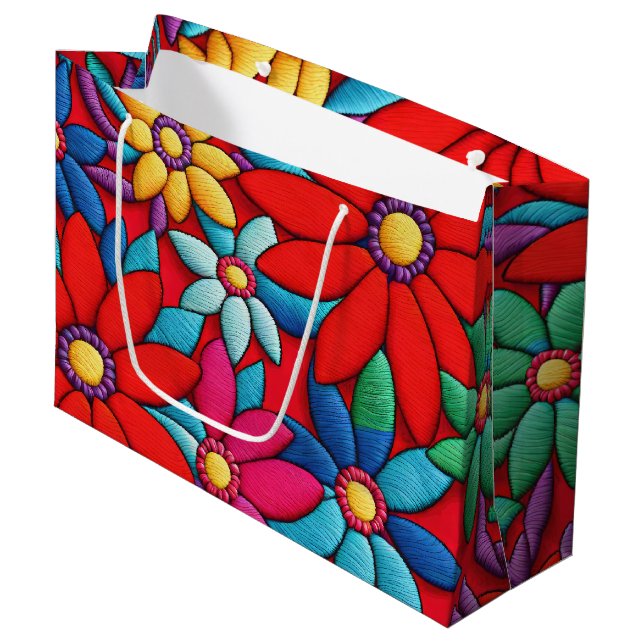 Sacola Para Presentes Grande Design de margarida bordada (Frente inclinada)