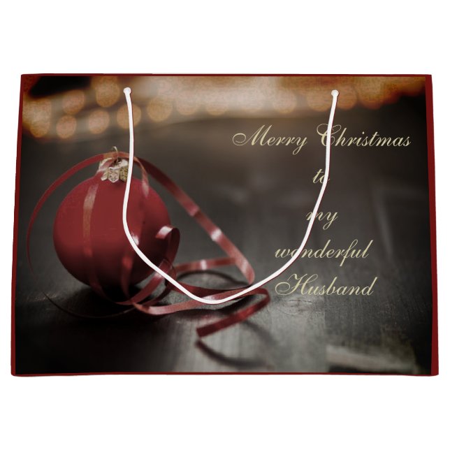 Sacola Para Presentes Grande Design de Marido de Feliz Natal Personalizado (Frente)