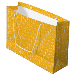 Sacola Para Presentes Grande Design de Padrão de Cubo Hexagonal Amarelo Vibrant