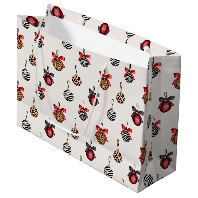 Sacola Para Presentes Grande Design de padrão de Enfeites de natal de de impres (Frente inclinada)