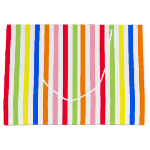 Sacola Para Presentes Grande Design de padrão de strips multicolorida