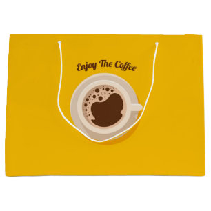 Sacola Para Presentes Grande Design de papel de café em xícara quente Loja de b