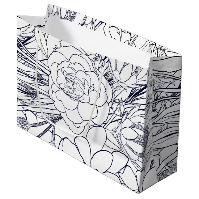 Sacola Para Presentes Grande Design de Rapariga Floral Desenhada em Linha Moder (Frente inclinada)