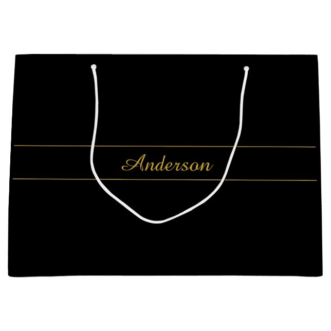 Sacola Para Presentes Grande Design de texto simples personalizável dourado e p (Frente)