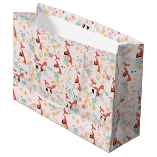Sacola Para Presentes Grande Design Floral Rosa de Raposa Fofa