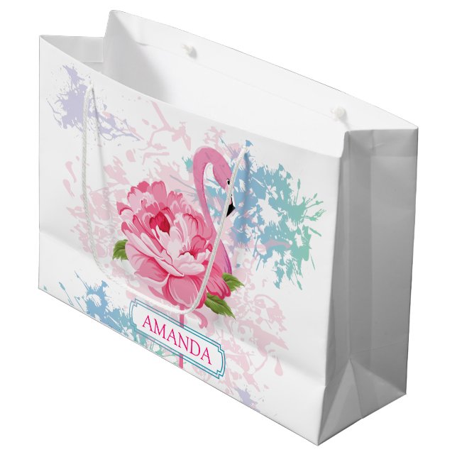 Sacola Para Presentes Grande Design Floral rosa-rosa personalizado (Frente inclinada)