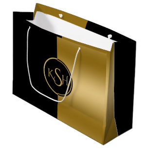 Sacola Para Presentes Grande Design Geométrico Dourado e Preto Moderno