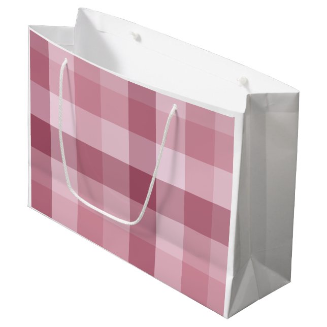 Sacola Para Presentes Grande Design Xadrez Gingham Rosa (Frente inclinada)
