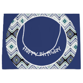 Sacola Para Presentes Grande Designer Blue e Teal Happy Birthday Bag