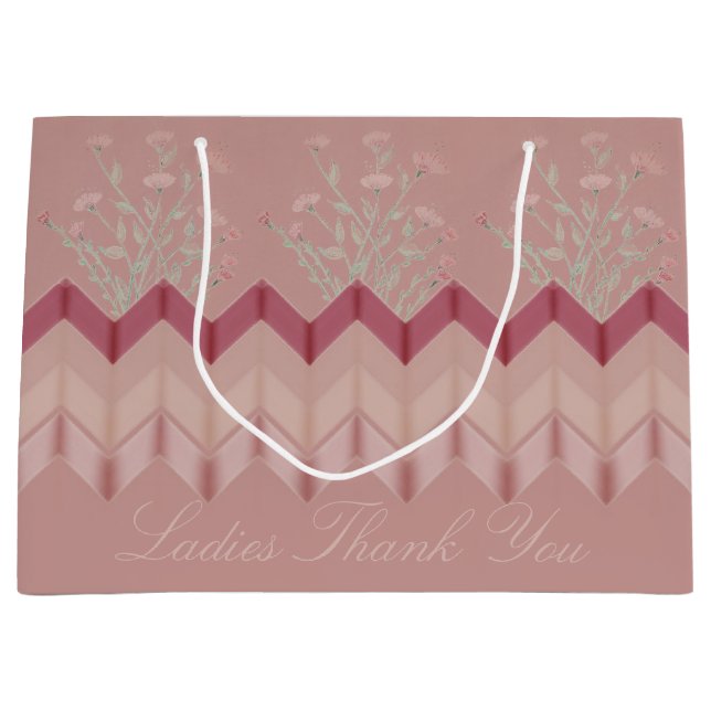 Sacola Para Presentes Grande Designer Floral Rosa Elegante (Frente)