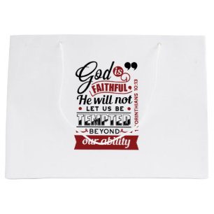 Sacola Para Presentes Grande Deus É Fiel – 1 Coríntios 10:13 Versículo Bíblico